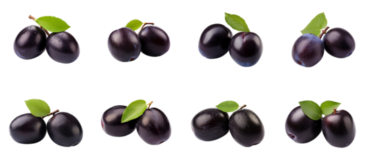 two fresh black plums isolated, png image, PNG file