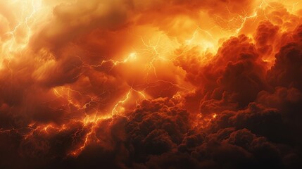 Fiery Sky with Lightning Strikes