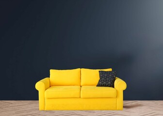 Yellow Sofa Beside Black Wall:AI-Generated 