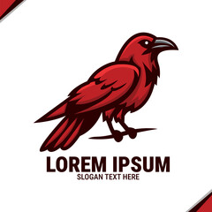 Red crows logo vector illustration, red bird icon vector, raven bird, isolated on white background