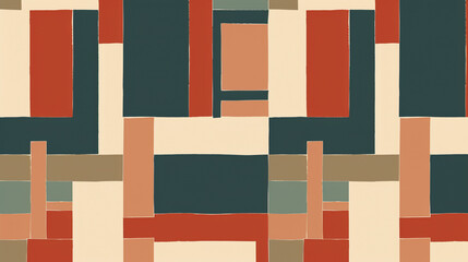 Terracotta red, light beige, & muted teal De Stijl Seamless Pattern