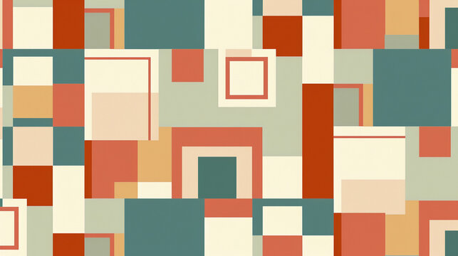 Terracotta red, light beige, & muted teal De Stijl Seamless Pattern