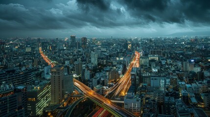 Night Cityscape with Dramatic Clouds