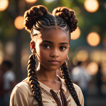 Una linda ni&ntilde;a afroamericana que luce un peinadomuy elegante