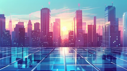 Obraz premium Solar panels solar energy city skyscrapers background