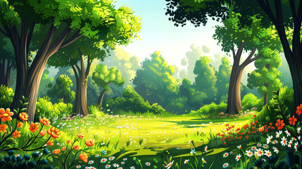 a beautiful forest style art of cartoon