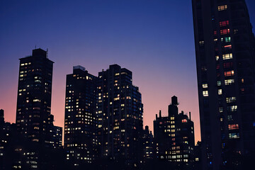 Fototapeta premium a city skyline with the sun setting behind it