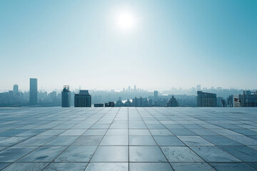 Fototapeta premium a view of a city from a rooftop with a sun shining on it