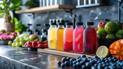Energy drink display featuring colorful bottles of preworkout and postworkout drinks