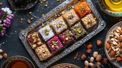 Various Turkish sweets on a plate