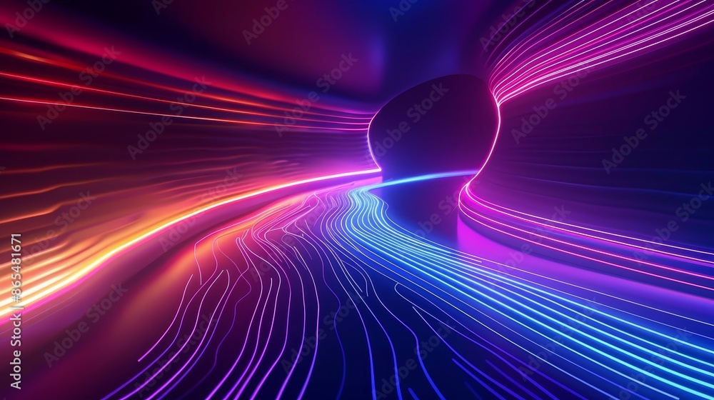 Poster abstract neon tunnel with glowing lines - abstract illustration of a neon tunnel with glowing lines 