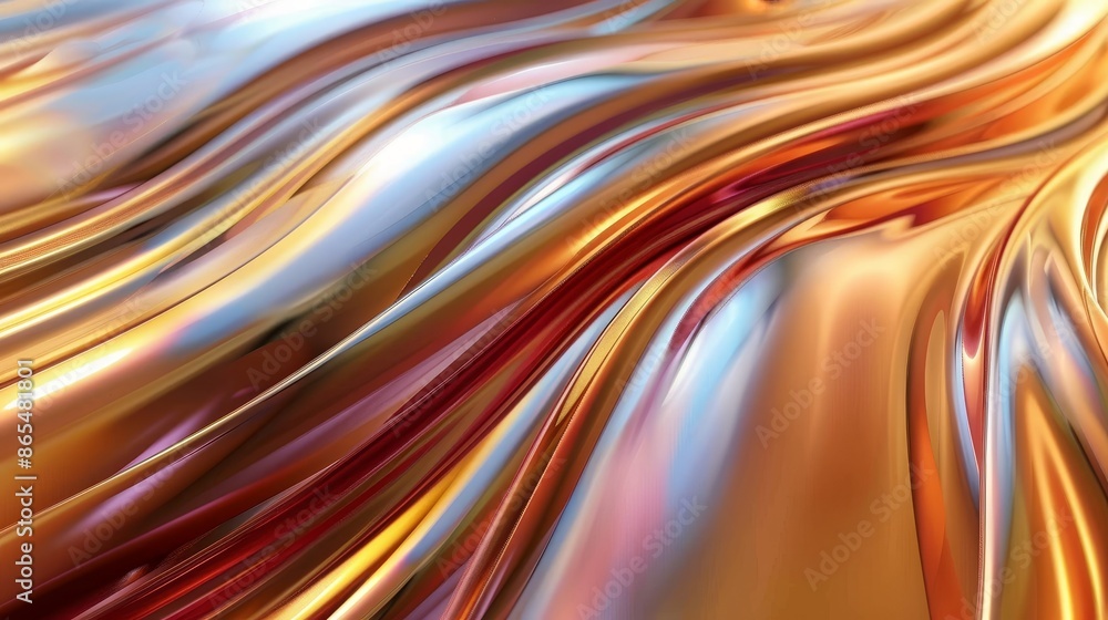 Poster abstract wavy gold and red metallic background - an abstract background with wavy metallic shapes in