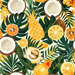 Tropical Fruits and Foliage Seamless Pattern