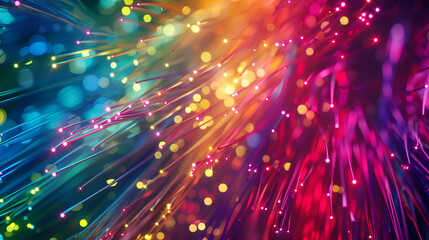 Fototapeta premium colored electric cables and led. optical fiber, intense colors, background for technology image and new business trends 