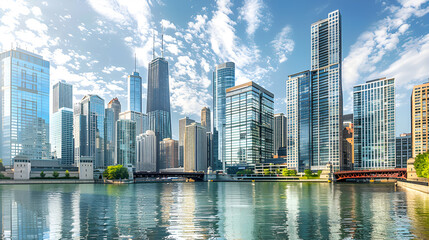 Fototapeta premium Panoramic skyline and buildings with many glass windows 