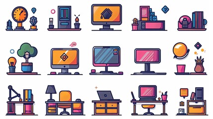 Obraz premium Business topics, company - modern outlined flat vector concept illustrations set, corporate Memphis style Business metaphor
