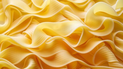 Obraz premium A seamless wave of yellow pasta ribbons, forming an abstract and geometric pattern that resembles golden textile art.