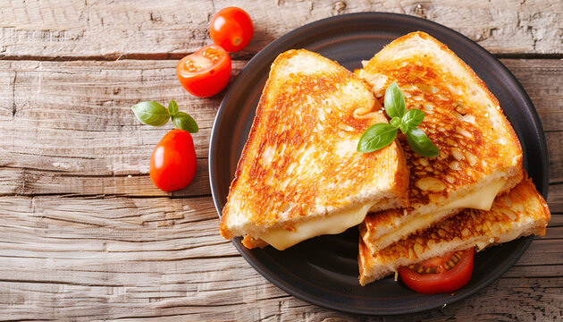 Mozzarella in Carrozza Golden Grilled Cheese Sandwiches closeup in the plate on the table
