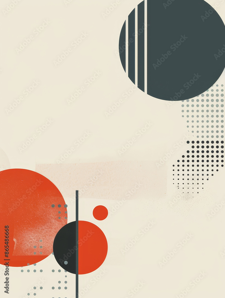 Poster abstract geometric composition with red and black circles - a minimal composition featuring overlapp