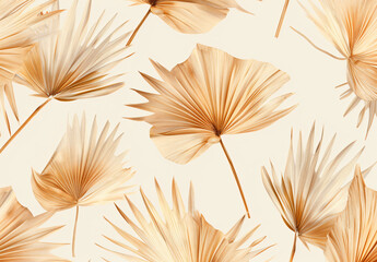 A seamless pattern of beige palm leaves with a neutral background, showcasing the natural beauty and elegance in an elegant and sophisticated design. 