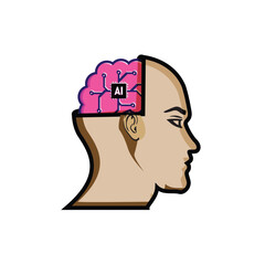 side view of human face with artificial intelligence brain. HD icons and logos. flat design style. suitable for technology, models, chips, robots, etc. vector design template