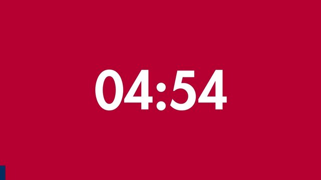 5 Minutes Countdown Timer White Number on a Red Background