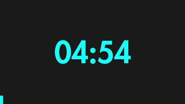 5 Minutes Countdown Timer Cyan Numbers on a black Background