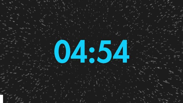 5 Minutes Countdown Timer Blue Numbers on a Black Background, Space, Stars