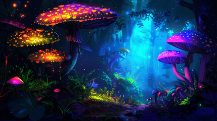 Fototapeta premium a closeup beautiful colorful vibrant mushroom in the forest