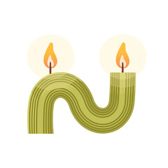 Scented burning trendy curved futuristic candle. Hygge, boho style, creating coziness, interior design. Aromatherapy, wellness, relaxation. Small business, handmade. Hand drawn flat vector.