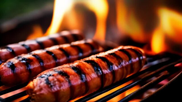  Grilling to perfection with sizzling hot dogs and fiery flames