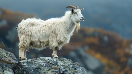 Fototapeta premium Goat shaggy coat rocky. Generative AI