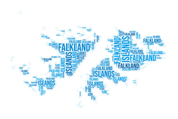 Obraz premium Falkland Islands region word cloud. Country shape design. Falkland Islands colored illustration. Region names collage cloud. Vector illustration.