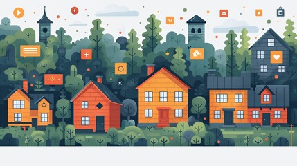 Fototapeta premium business promotion, real estate business concept with houses, online conclusion of the transaction, set flat vector modern illustration