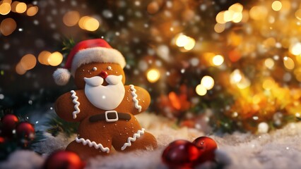 Lustiger und witziger Lebkuchenmann Weihnachtsmann in 3D Comic Animation Stil als Grußkarten Motiv