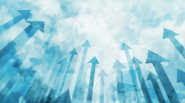 Blue Abstract Arrows Pointing Upward on Cloudy Background for Business Growth Success Concept