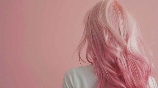 Fototapeta BACK MODEL WITH LONG LIGHT PINK HAIR 