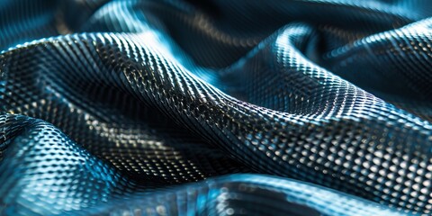 Naklejka premium Close-up of blue crumpled fabric with shiny lurex threads.