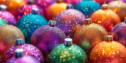 Colorful Christmas balls. Blurred background.