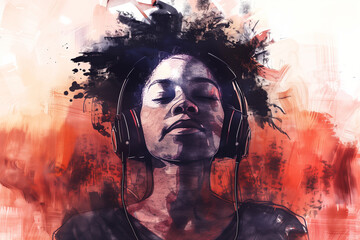 Artistic depiction of an introvert listening to music with headphones, eyes closed, enjoying their personal space, emphasizing the joy of solitary activities