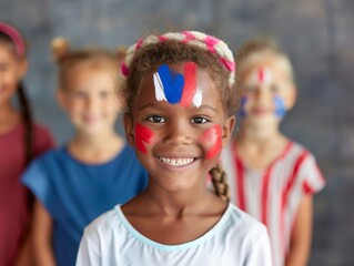 face paint on smiling children, [fun celebration], [colorful patriotism]