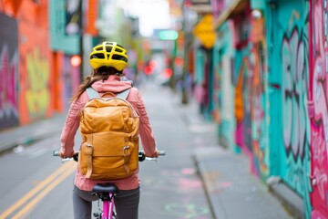 Cyclist exploring the historic Hawthorne District, unique shops and street art, [historic area], [artistic vibe]