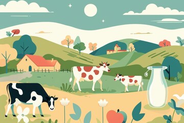 Fototapeta premium eco conscious sustainable farming practice with cows in green meadows 