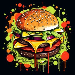 Burger and hamburger assortment with cheese, lettuc