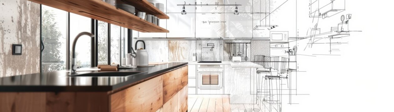 Stylish kitchen interior with modern furniture