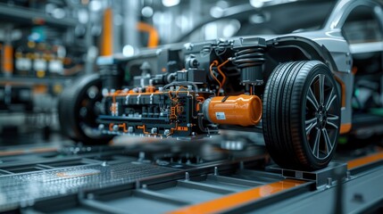 Fototapeta premium Close-up of a futuristic car's engine components.