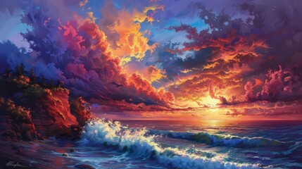 Fiery Sunset Over the Ocean