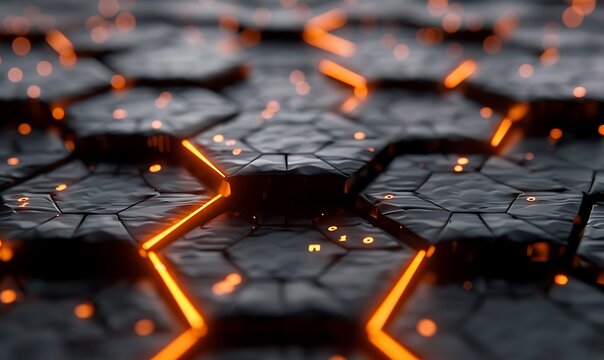 An image showcasing a futuristic grid with hexagonal lines and binary patterns
