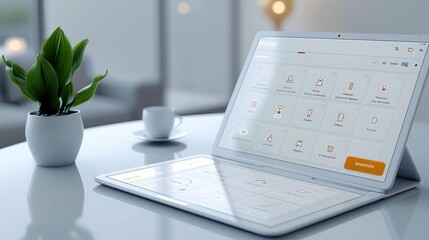 Fototapeta premium A highly detailed and sharp image of a minimalist smart home interface on a sleek tablet
