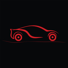 Modern car minimalistic line illustration. Car outline. Dark background. Text outlined.